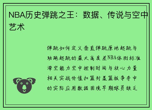NBA历史弹跳之王：数据、传说与空中艺术