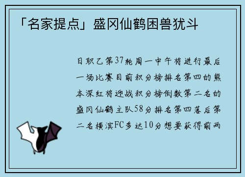 「名家提点」盛冈仙鹤困兽犹斗